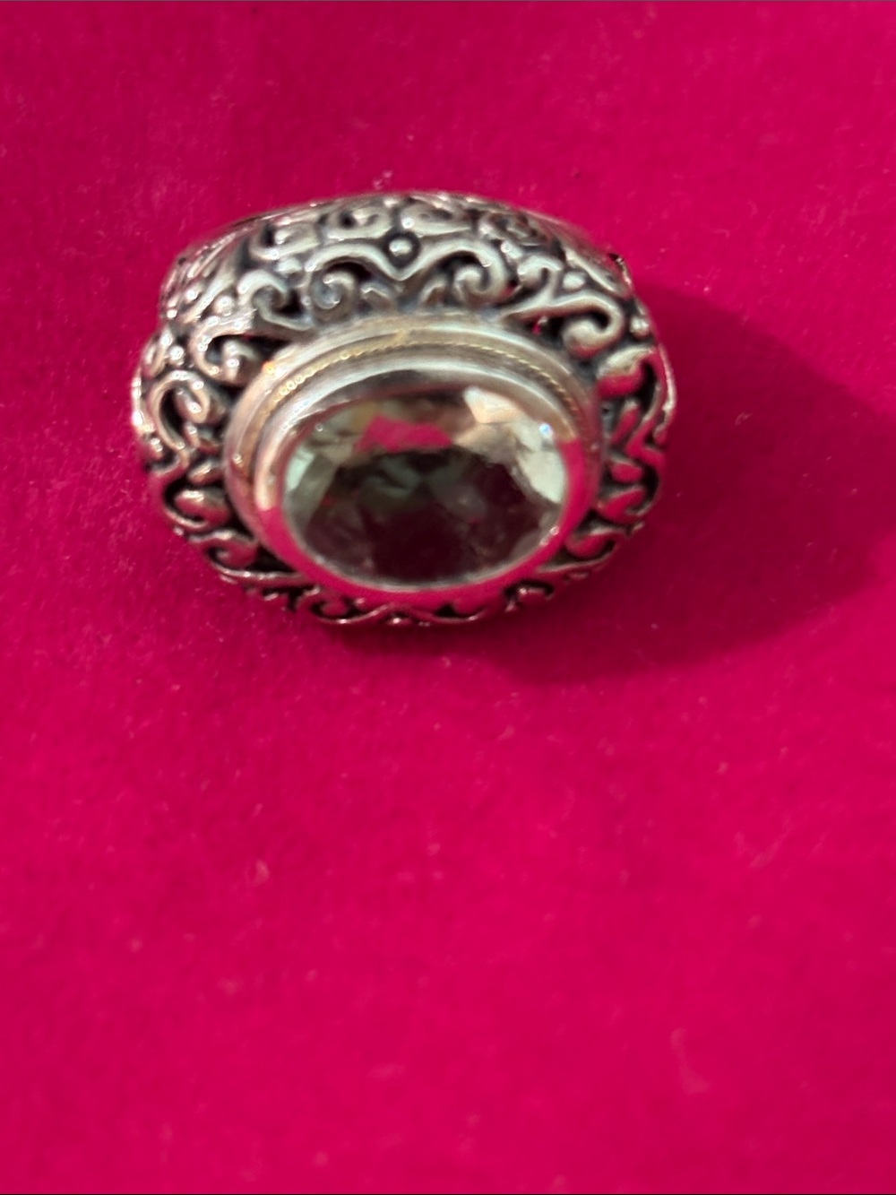 Phillip Gavriel Silver Filigree Ring with green Gemstone